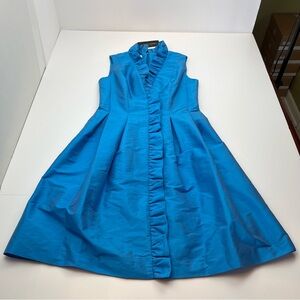 Sara Campbell Sleeveless Pleated Dress Front Ruffle Size 0 Turquoise Blue‎ NEW